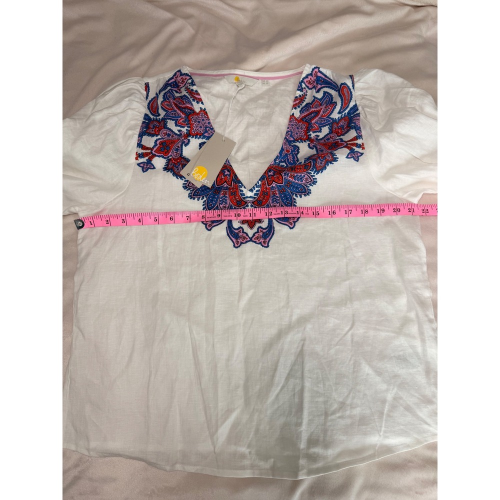 Boden Womens White Linen Paisley Embroidered Tunic Top and Shorts Set US 10 NEW - Picture 11 of 14